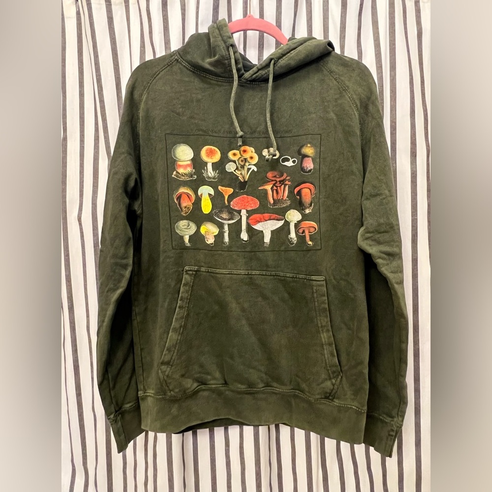 forest green hoodie with exotic mushrooms
